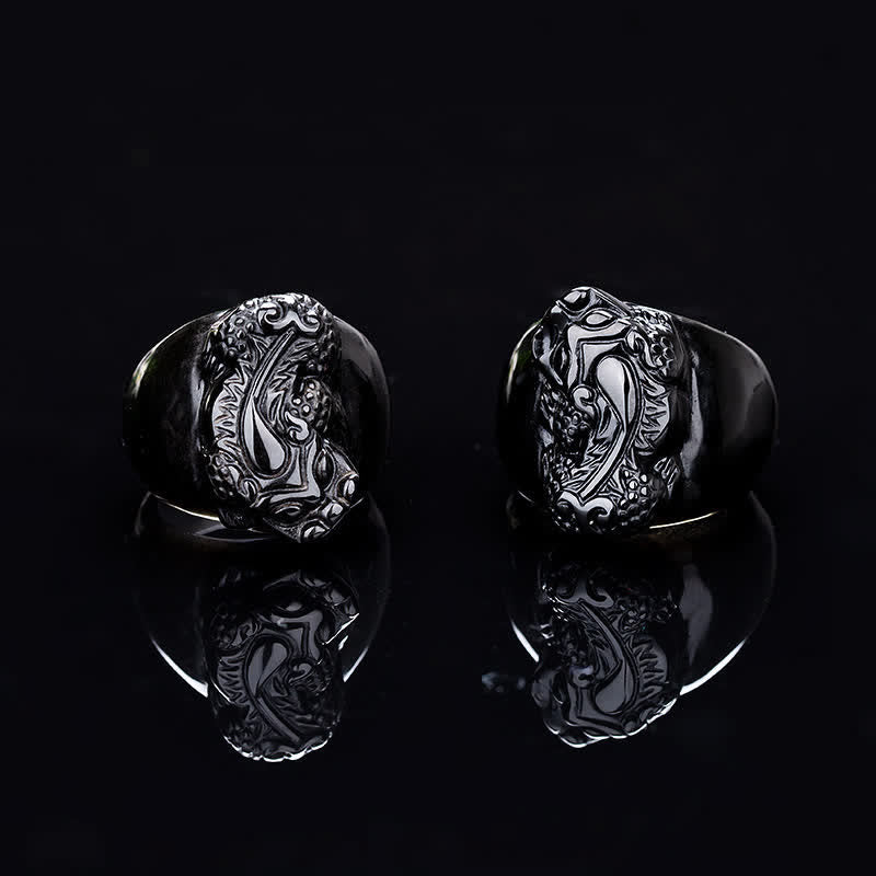 Fortune Jewel FengShui PiXiu Black Obsidian Strength Ring