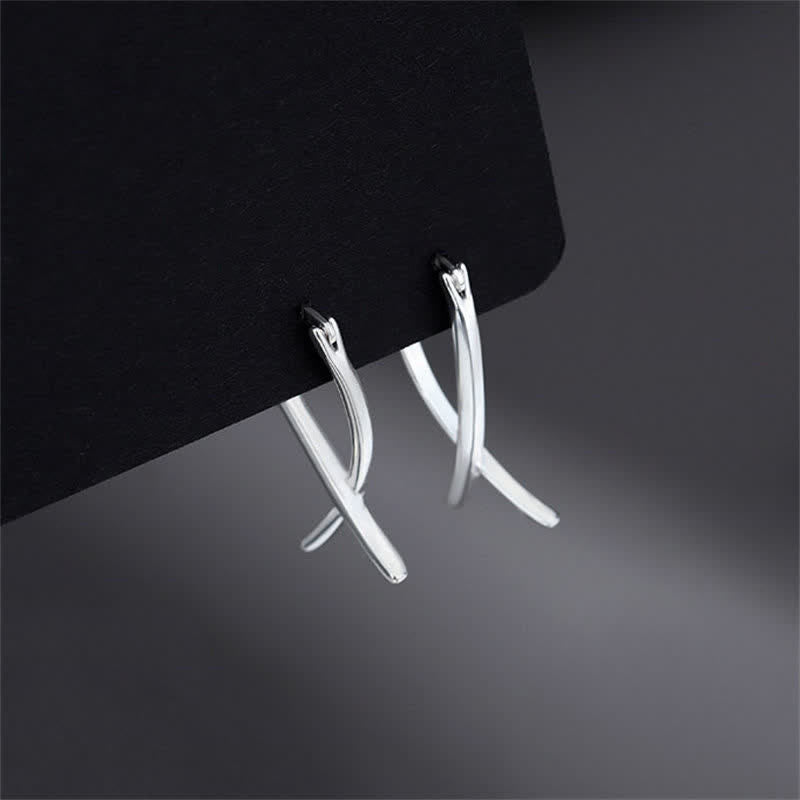 Fortune Jewel Geometric Cross Design Luck Hoop Earrings