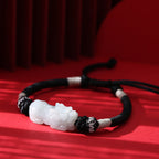 Fortune Jewel Handmade Natural Jade PiXiu Luck Prosperity Braided String Bracelet