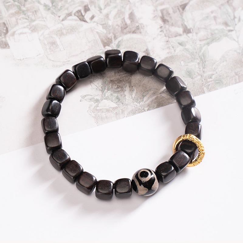 Fortune Jewel Tibetan Ebony Wood Dzi Bead Balance Calm Bracelet