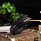 Fortune Jewel Leather Multi-Layer Titanium Steel Balance Braided Magnetic Buckle Bracelet