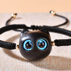 Fortune Jewel Ebony Wood Cat Head Pattern Peace King Kong Knot Braided Bracelet