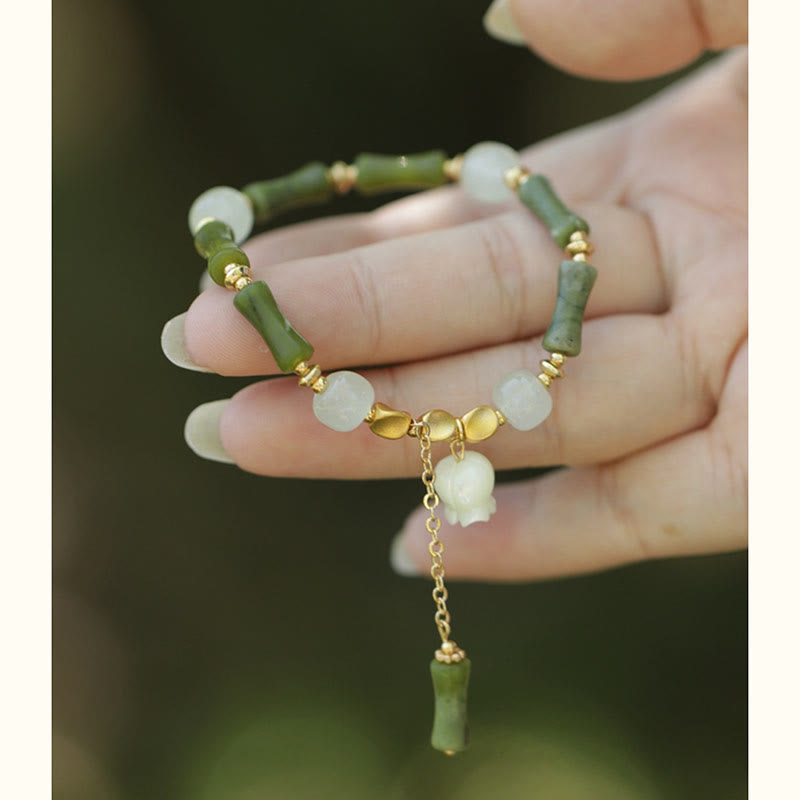 Fortune Jewel Green Bamboo Jade Lily of the Valley Wealth Bracelet