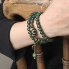 Fortune Jewel Cyan Bodhi Seed Dzi Bead Wisdom Peace Triple Wrap Bracelet