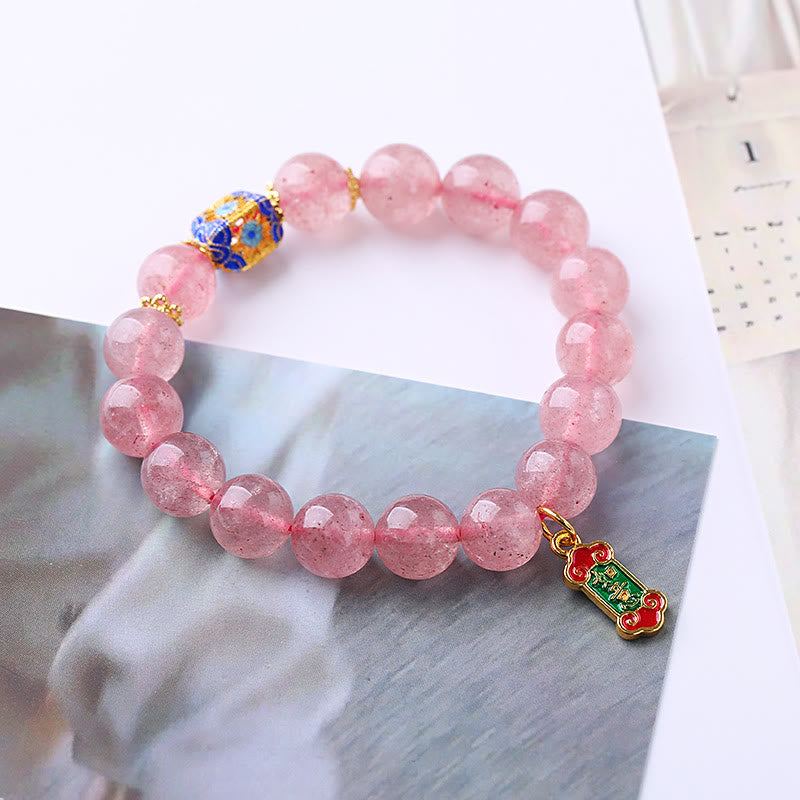 Fortune Jewel Strawberry Quartz Positive Ruyi Charm Bracelet