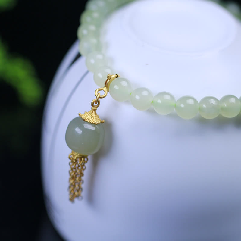 Fortune Jewel 925 Sterling Silver Hetian Jade Beaded Wealth Charm Bracelet