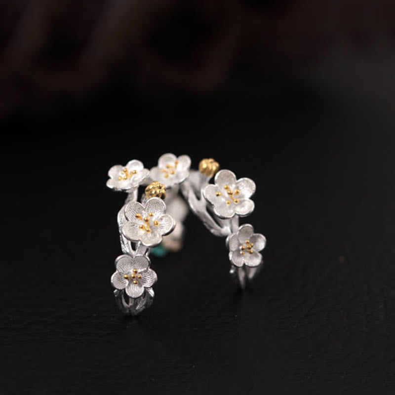Fortune Jewel 925 Sterling Silver Plum Blossom Floral Blessing Earrings