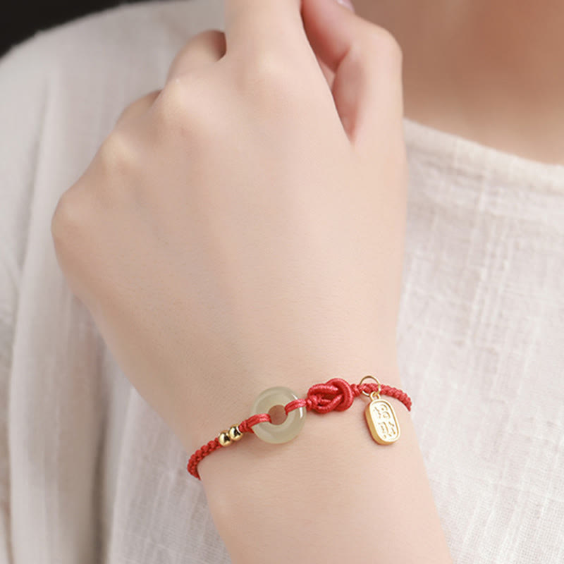 Fortune Jewel Hetian Jade Peace Buckle Fu Character String Luck Bracelet