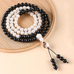 Buddha Stones Ebony YinYang Protection Necklace Mala Fortune Jewel