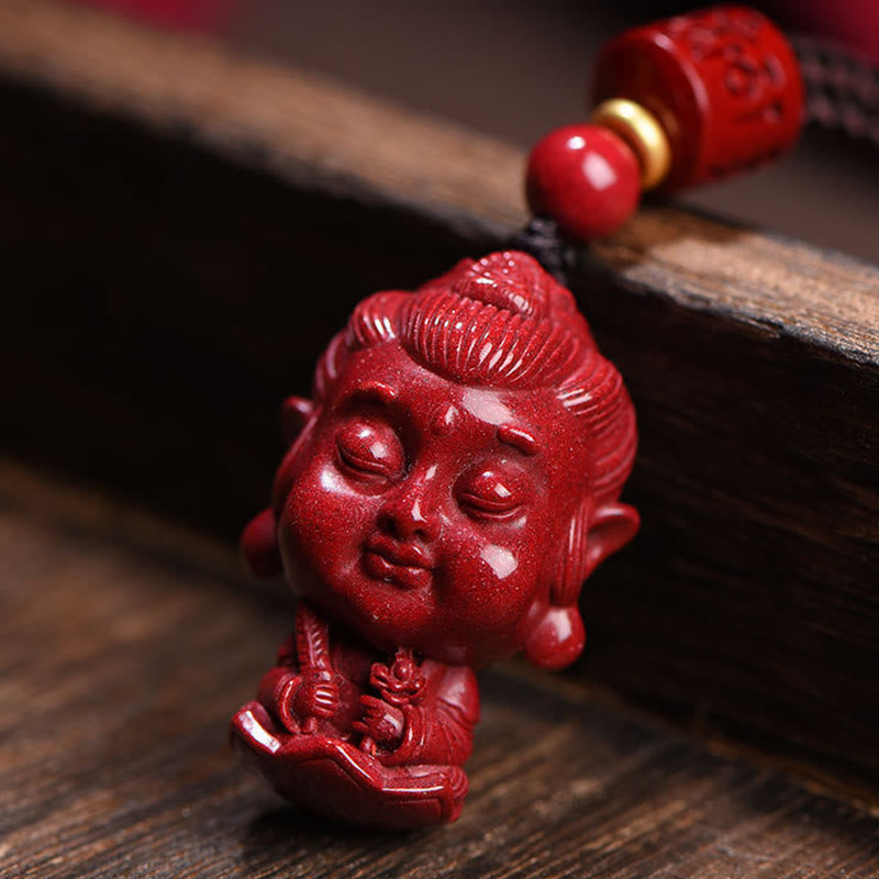 Fortune Jewel Chinese Zodiac Natal Buddha Natural Cinnabar Amulet Keep Away Evil Spirits Necklace Pendant