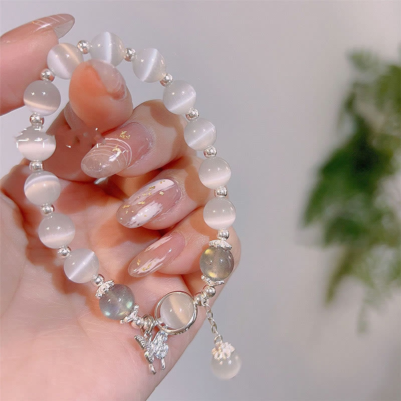 Fortune Jewel Cat's Eye Moonstone Butterfly Star Charm Support Bracelet