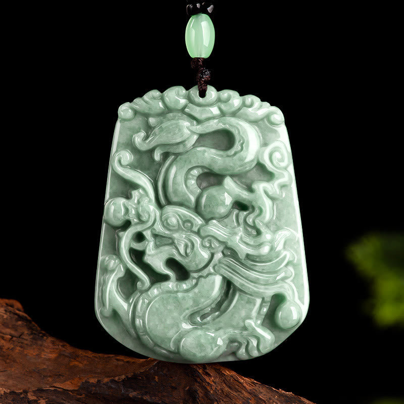 Fortune Jewel Year Of The Dragon Chinese Zodiac Dragon Soaring Jade Protection Bead Chain Necklace Pendant