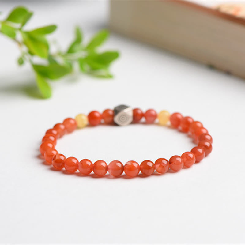 Fortune Jewel 925 Sterling Silver Chinese Zodiac Natal Buddha Amulet Red Agate Amber Self-acceptance Bracelet