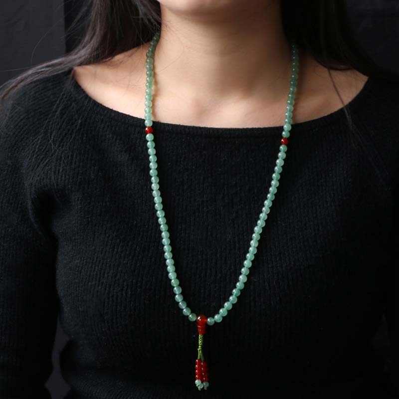 Fortune Jewel 108 Beads Green Aventurine Red Agate Luck Mala Bracelet