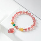 Fortune Jewel Natural Strawberry Quartz Nine Tailed Fox Healing Bracelet