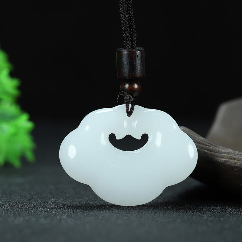 Fortune Jewel Tianshan Jade Golden Silk Jade Chinese Lock Charm Abundance Necklace Pendant