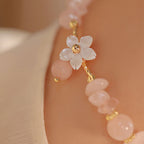 Fortune Jewel 14k Gold Plated Natural Pink Crystal Flower Love Bracelet