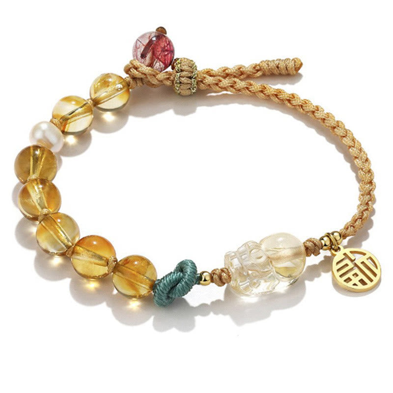 Fortune Jewel Citrine PiXiu Fu Character Prosperity String Braided Bracelet