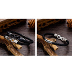 Fortune Jewel Endless Knot Titanium Steel Infinity Leather Weave Balance Bracelet