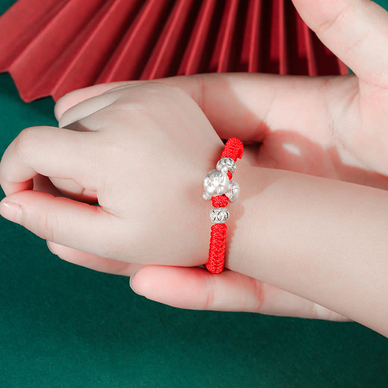 Fortune Jewel 999 Sterling Silver Chinese Zodiac Red Rope Luck Handcrafted Kids Bracelet Fortune Jewel