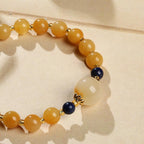 Fortune Jewel Natural Golden Silk Jade Gourd Charm Wealth Luck Bracelet