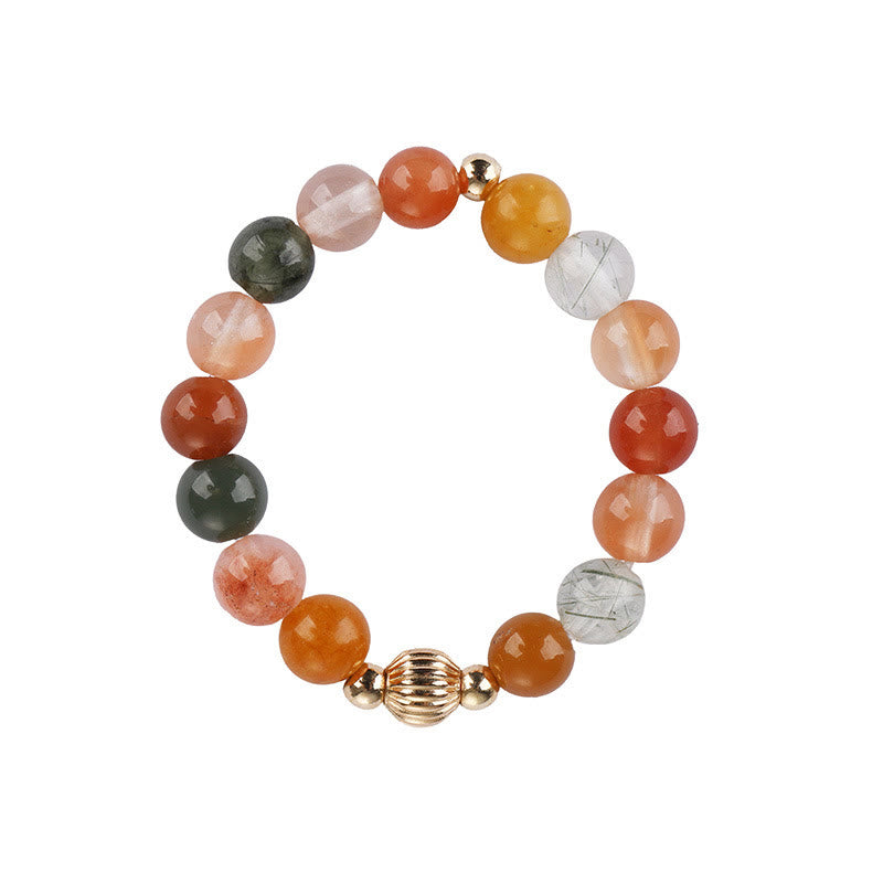 Fortune Jewel 14k Gold Plated Copper Fu Lu Shou Crystal Peach Moonstone Happiness Wealth Ring