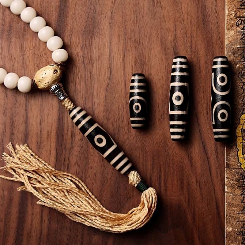 Fortune Jewel Tibet 108 Mala Beads Bodhi Seed Bagua Vajra Dzi Bead Gray Agate Wealth Bracelet