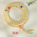 Fortune Jewel 108 Mala Beads 925 Sterling Silver Natural Citrine Red Agate White Jade Prosperity Charm Bracelet
