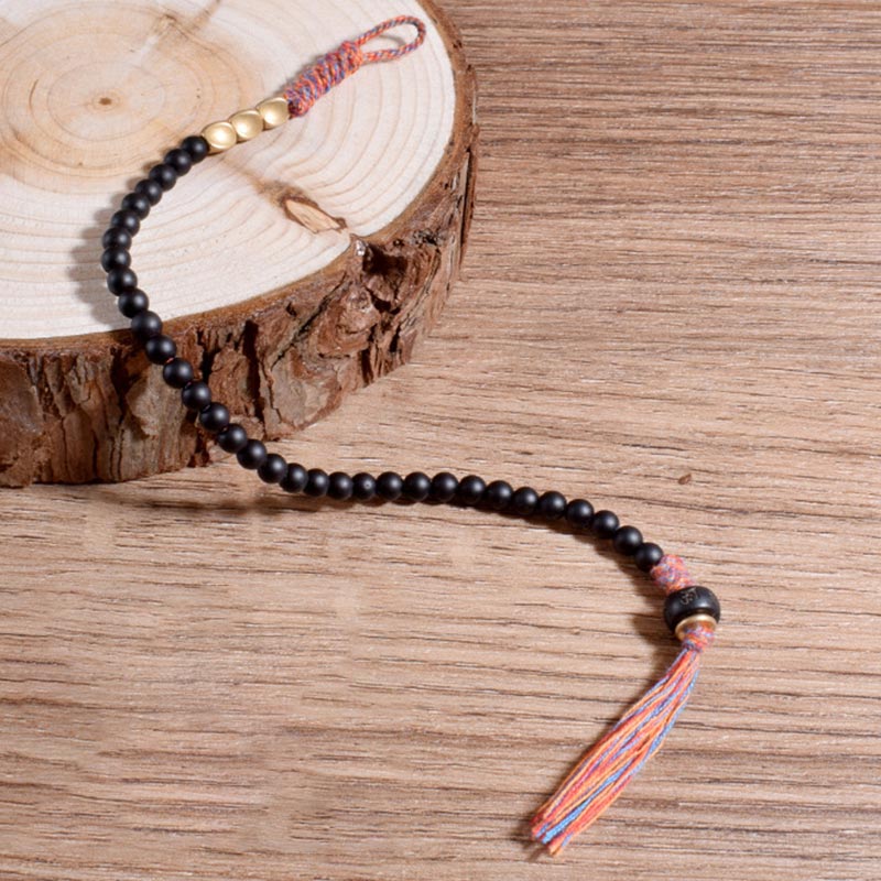 Fortune Jewel Handmade Tibetan Black Onyx Tassel Bracelet