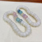 Buddha3bodhi 12mm Angled-Cut White Bodhi Bracelet with Rainbow Cat's Eye Beads