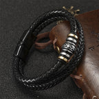 Fortune Jewel Leather Layered Titanium Steel Balance Braided Bracelet