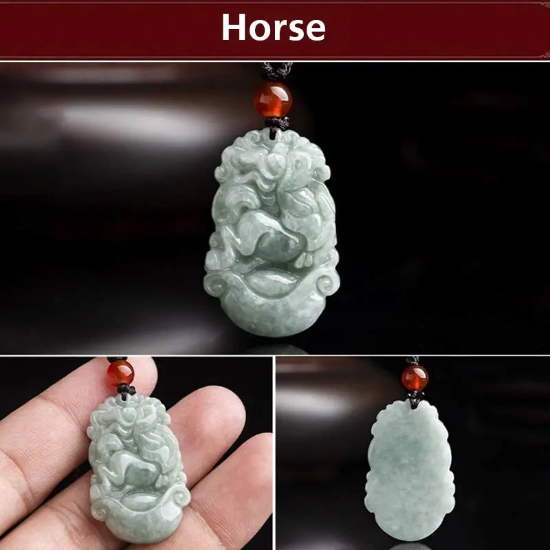 Fortune Jewel "Wishing You Grace and Good Fortune" Jade Horse Necklace Includes Gift Message Card Fortune Jewel