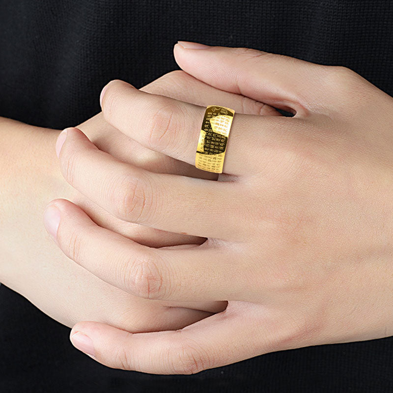 Fortune Jewel FengShui Buddhism Ancient Heart Sutra Lucky Ring