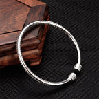 Fortune Jewel Heart Sutra Engraved Swastika Pattern Luck White Copper Bracelet Bangle