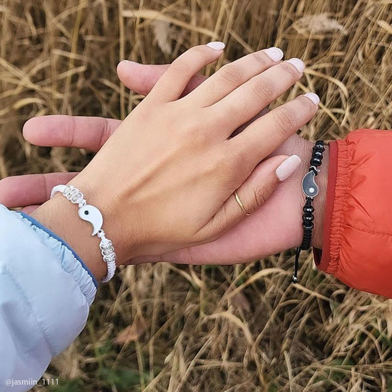 Fortune Jewel 2pcs Yin Yang Hematite Couple Bracelet