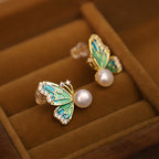 Fortune Jewel 925 Sterling Silver Posts 18K Gold Plated Copper Natural Pearl Butterfly Healing Stud Earrings