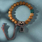 Fortune Jewel Natural Tibetan Camel Bone Swastika Dzi Bead Shankha Buddha Charm Kirtimukha Luck Protection Tassel Bracelet