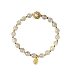 Fortune Jewel 14K Gold Plated Natural Strawberry Quartz Labradorite Sun Stone Fu Character Positive Charm Bracelet
