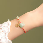 Fortune Jewel 925 Sterling Silver Year of the Rabbit Hetian Jade Happiness Luck Red String Bracelet