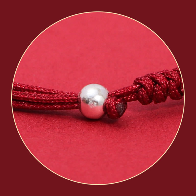 Fortune Jewel 999 Sterling Silver PiXiu Strawberry Quartz Bead Wealth Luck Braided Bracelet