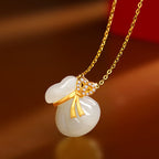 Fortune Jewel Natural Hetian White Jade Luck Money Bag Necklace Pendant