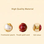 Fortune Jewel 925 Sterling Silver Natural Cinnabar Pearl Blessing Necklace Pendant Bracelet Earrings Jewelry Set