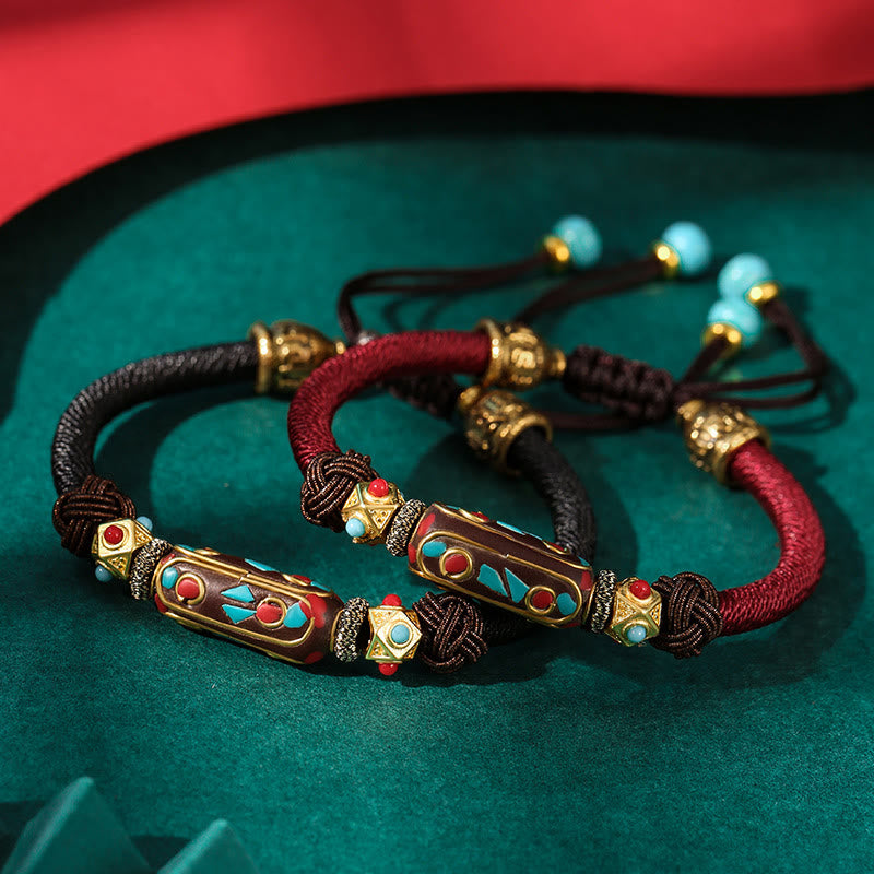 Fortune Jewel Handmade Tibetan Turquoise Om Mani Padme Hum Strength Braided Bracelet