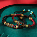 Fortune Jewel Handmade Tibetan Turquoise Om Mani Padme Hum Strength Braided Bracelet