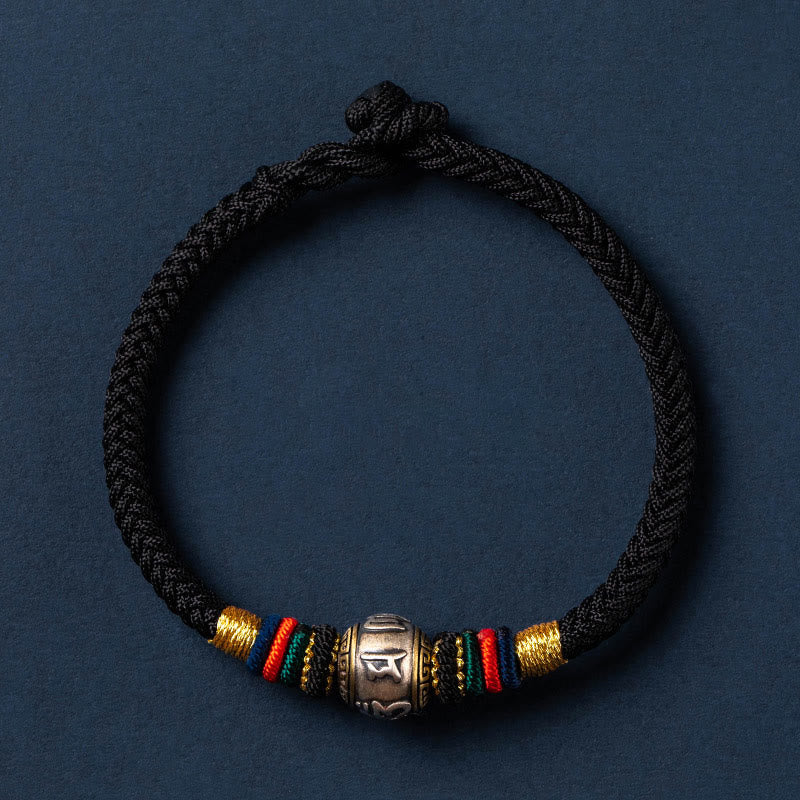 Fortune Jewel 925 Sterling Silver Tibet Handmade Om Mani Padme Hum Luck Protection King Kong Knot Braided Bracelet - Fortune Jewel