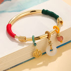 Fortune Jewel Pink Crystal Peace Buckle Lucky Flower Love Bracelet Bangle