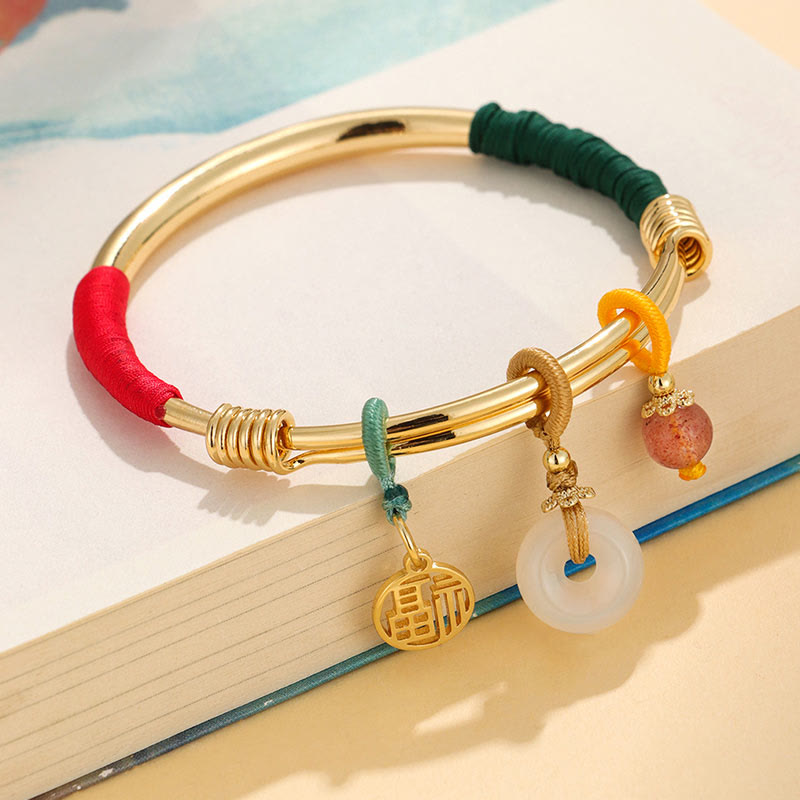 Fortune Jewel Pink Crystal Peace Buckle Lucky Flower Love Bracelet Bangle