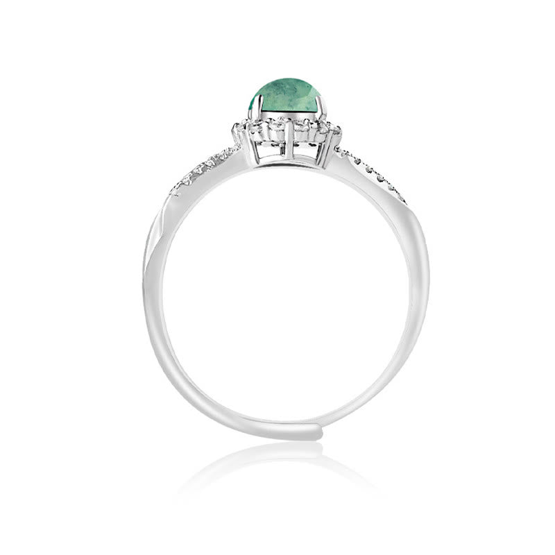 Fortune Jewel 925 Sterling Silver Round Jade Luck Prosperity Adjustable Ring