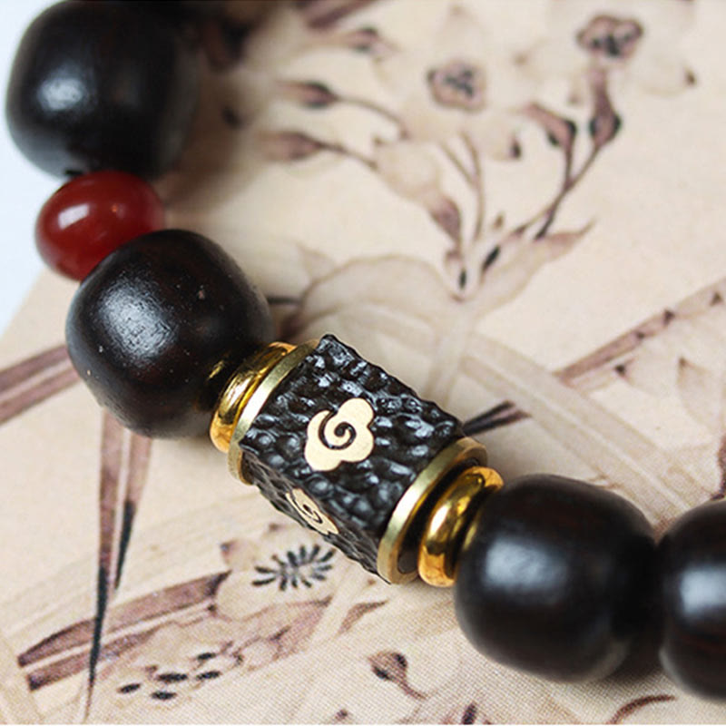 Fortune Jewel Ebony Wood Auspicious Clouds Engraved Calm Bracelet