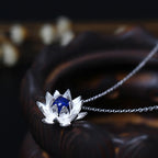 Fortune Jewel 925 Sterling Silver Lazurite Lotus Flower Self Care Necklace Pendant